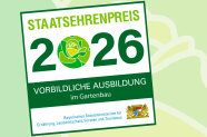 Logo und Schriftzug. Staatsehrenpreis 2026. Vorbildliche Ausbildung im Gartenbau